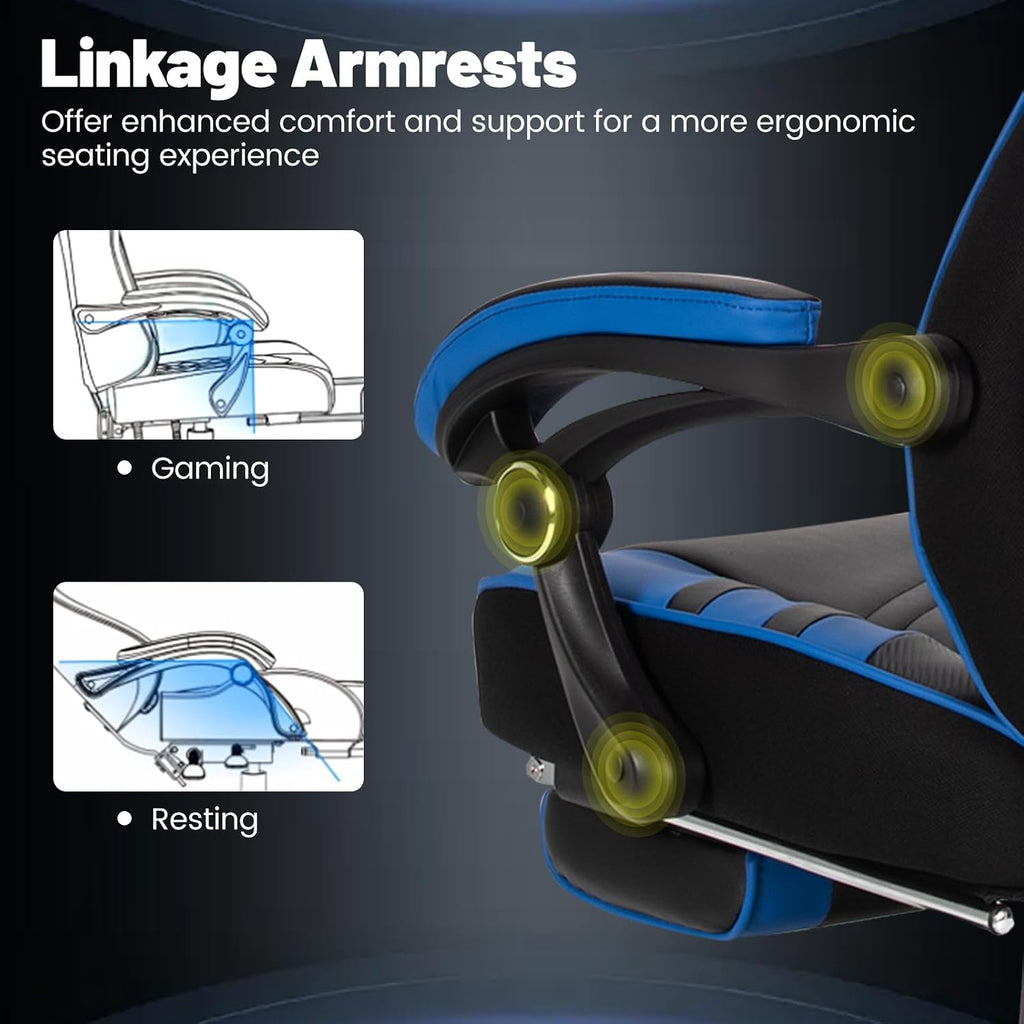 Goplus Gaming Chair, Computer Chair with Footrest and Lumbar Support, Height Adjustable Executive Swivel Rolling Task Chair with 90°-155° Tilt Function (Blue)