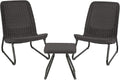 Keter Rio 3 Piece Resin Wicker Patio Furniture Set with Side Table and Outdoor Chairs for Front Porch and Backyard Decor, Dark Grey