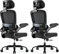 TRALT Ergonomic Office Chair - Desk Chair with Adjustable Headrest Lumbar Support Computer Chair - Mesh Comfy Chair with Flip-up Armrests - Gaming Chair for Adults Home Office PU, Black, Pack of 2