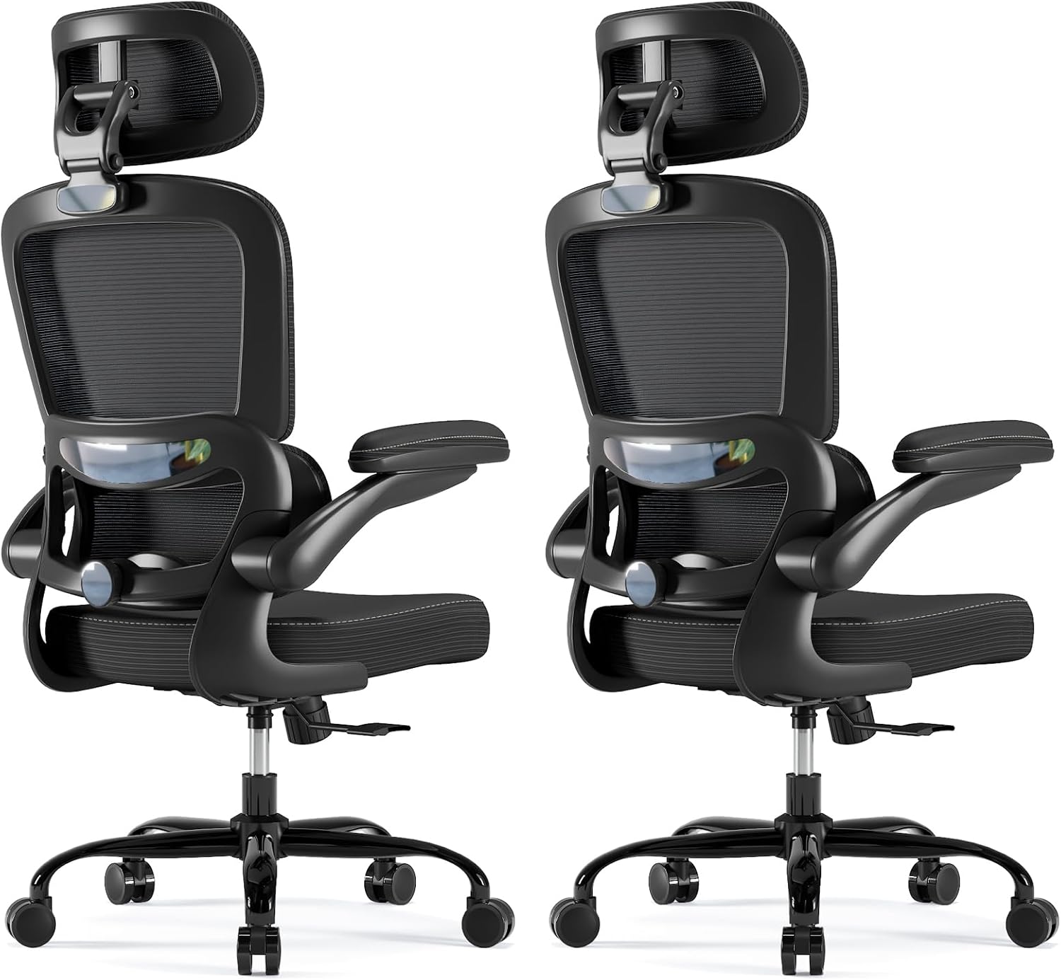 TRALT Ergonomic Office Chair - Desk Chair with Adjustable Headrest Lumbar Support Computer Chair - Mesh Comfy Chair with Flip-up Armrests - Gaming Chair for Adults Home Office PU, Black, Pack of 2