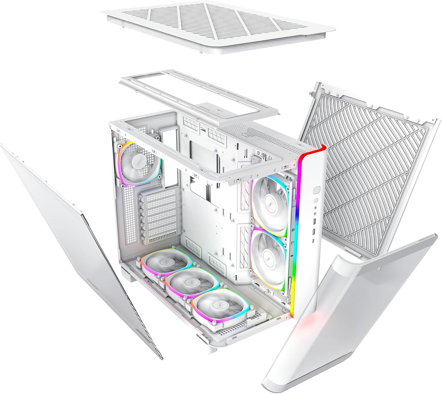 MONTECH King 95 PRO Dual-Chamber ATX Mid-Tower PC Gaming Case, High-Airflow, Toolless Panels, Sturdy Curved Tempered Glass Front, Six ARGB PWM Fan Pre-Installed with Fan Hub, King 95 PRO White US