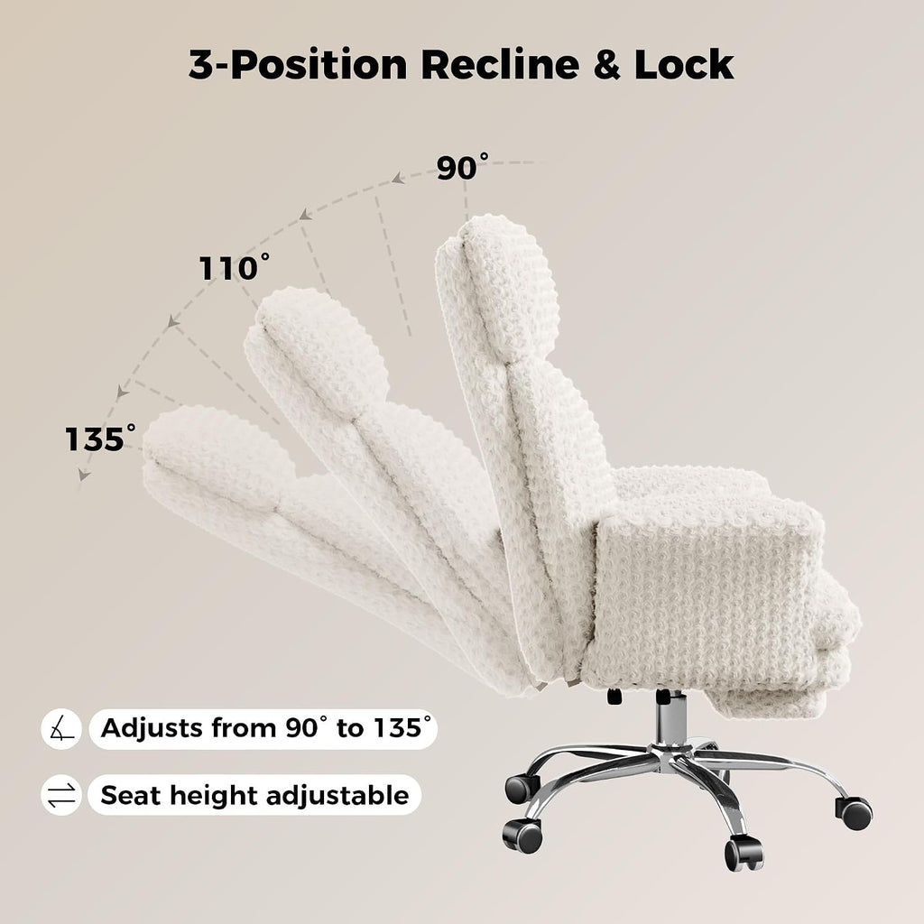 HOMRELEXA Big and Tall Office Chair, Flip Armrests for Pets & Cross Legged Sitting, Executive Ergonomic Computer Gaming Chair with Foot Rest, White Rose Velvet Wide Seat Reclining Desk Chair
