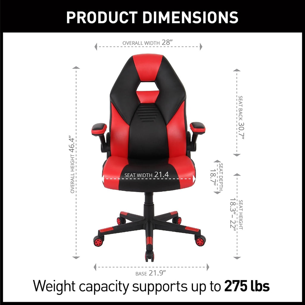 Realspace RS Gaming™ RGX Faux Leather High-Back Gaming Office Chair, Black/Red, BIFMA Compliant