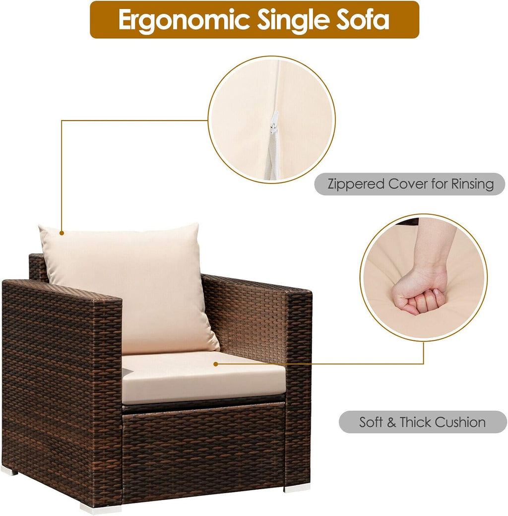 HAPPYGRILL 3PCS Patio Furniture Set with Coffee Table Outdoor Rattan Wicker Conversation Sofa Set with Washable Cushions for Garden Poolside