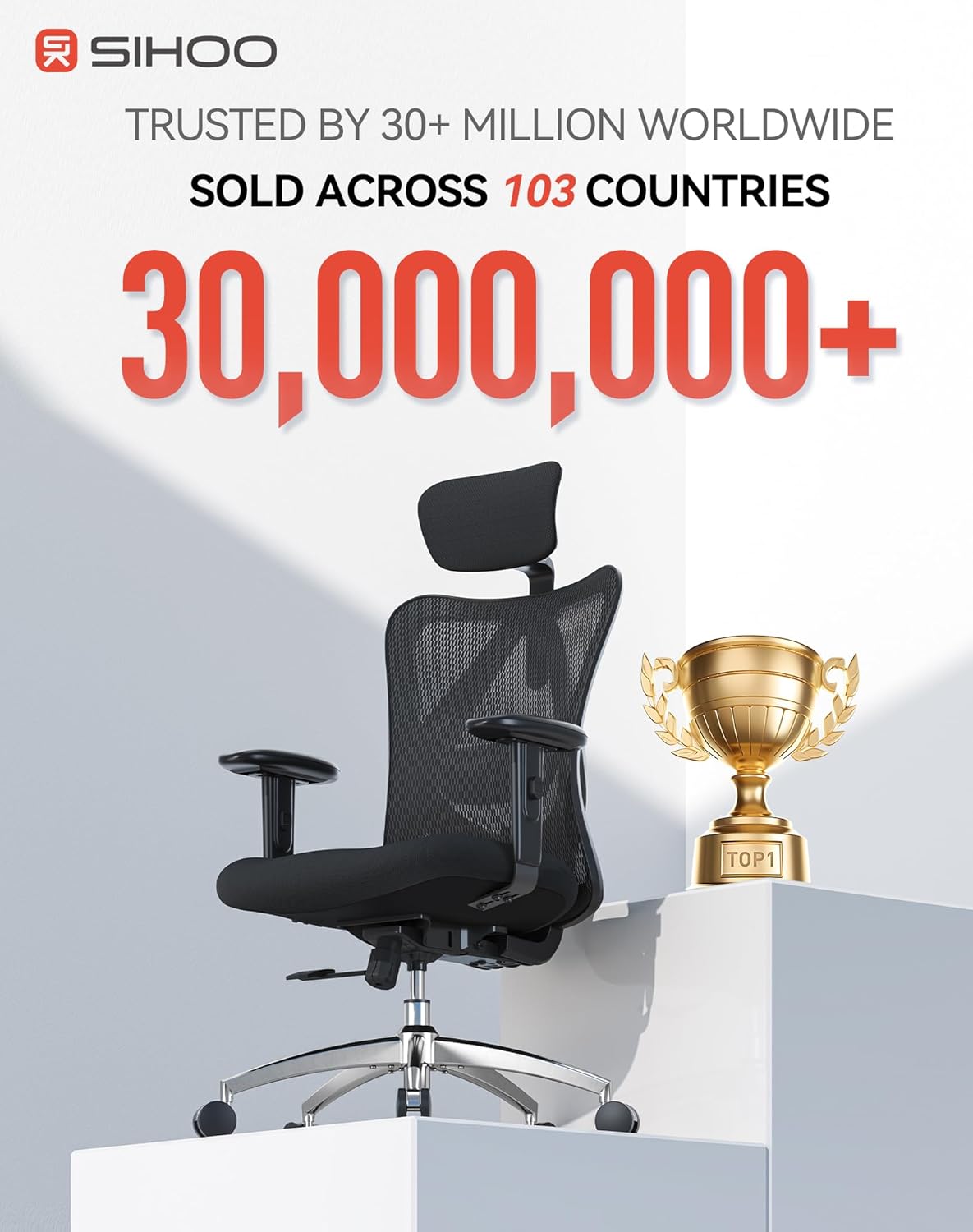SIHOO M18 Ergonomic Office Chair, High Back Mesh Desk Chair with Adjustable Headrest & Lumbar Support, 330lbs Capacity Computer Chair with 2D Armrests & Wide Cushion, Tilt Lock, for Home Office-Black