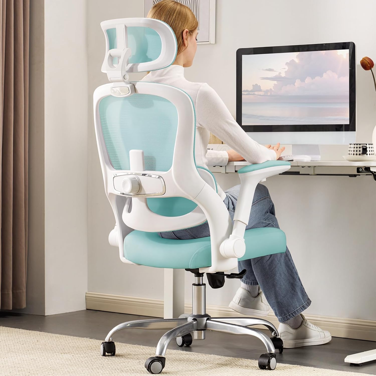 Office Chair - Ergonomic Office Chair with Back Support, Ergonomic Computer Chair - Home Office Desk Chairs, 400lbs Wide Seat Big and Tall Office Chairs with Headrest, Comfy Desk Chairs(Blue)