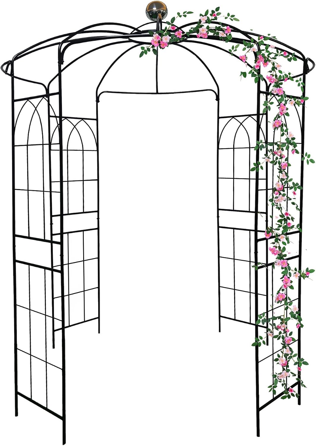 Metal Gazebo Birdcage Shape, Garden Trellis Arbor Arch for Climbing Plants Stand Rack Pergola Pavilion French Style Wedding Decoration Lawn Vines Roses, 81.3''W x 114.2'' H