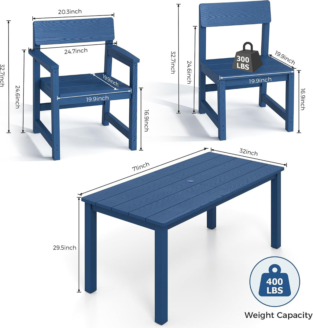 Jocoevol 7 Piece Outdoor Dining Table Set HIPS Patio Dining Sets with Umbrella Hole Outdoor Furniture for 6 All Weather Patio Furniture Set for Outside Deck Backyard Poolside Garden, Deep Blue