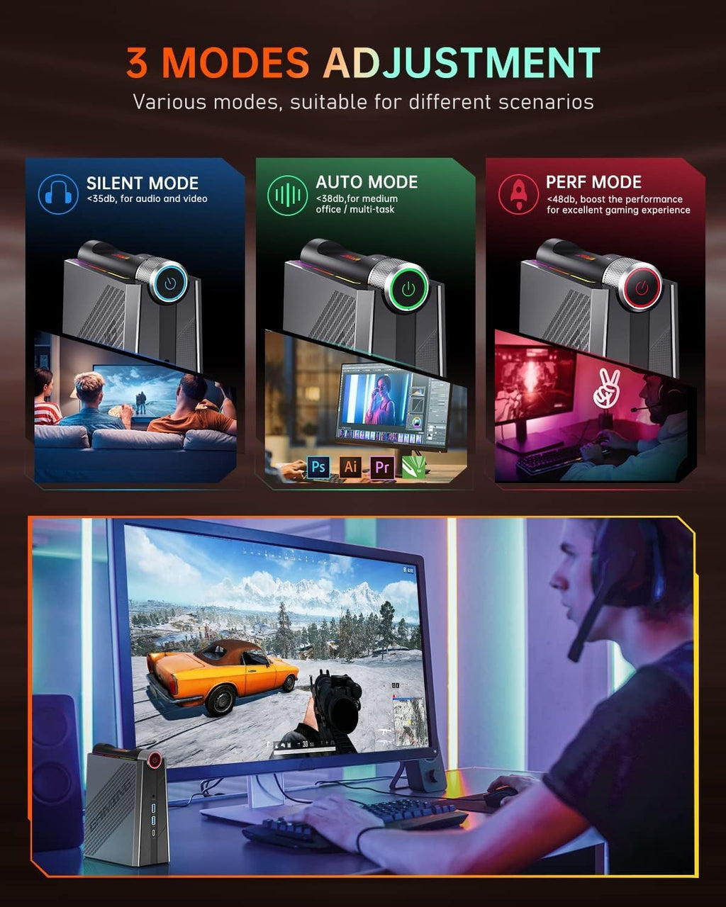 ACEMAGICIAN S3A Mini PC, Ryzen 7 8745hs 32GB DDR5 1TB NVME SSD Small Gaming Computers,Tiny Desktop with AMD Radeon 780M, Type C|WiFi 6|BT 5.2|Dual Channel|Office|Home|Casual Games