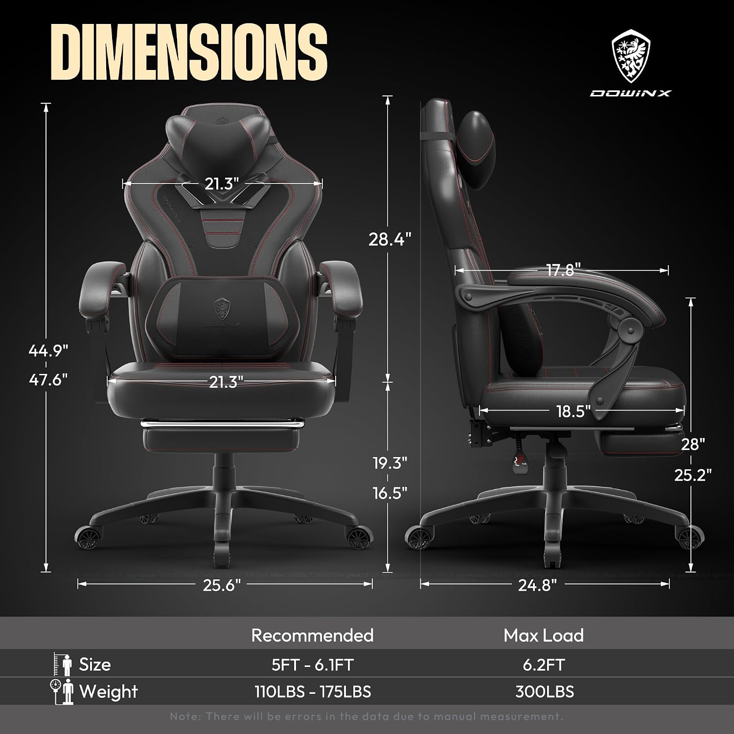 Dowinx Gaming Chair with Footrest, Game Chair for Heavy People, Gamer Chair for Adult with Massage, Computer Gaming Chair with PU, PC Game Chairs for 200lbs (Black)