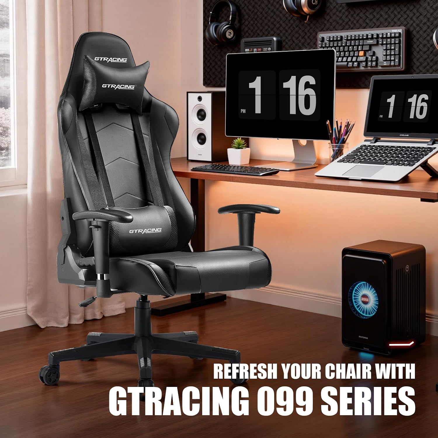 GTRACING Gaming Chair Racing Office Computer Ergonomic Video Game Chair Backrest and Seat Height Adjustable Swivel Recliner with Headrest and Lumbar Pillow Esports Chair (Colorful)