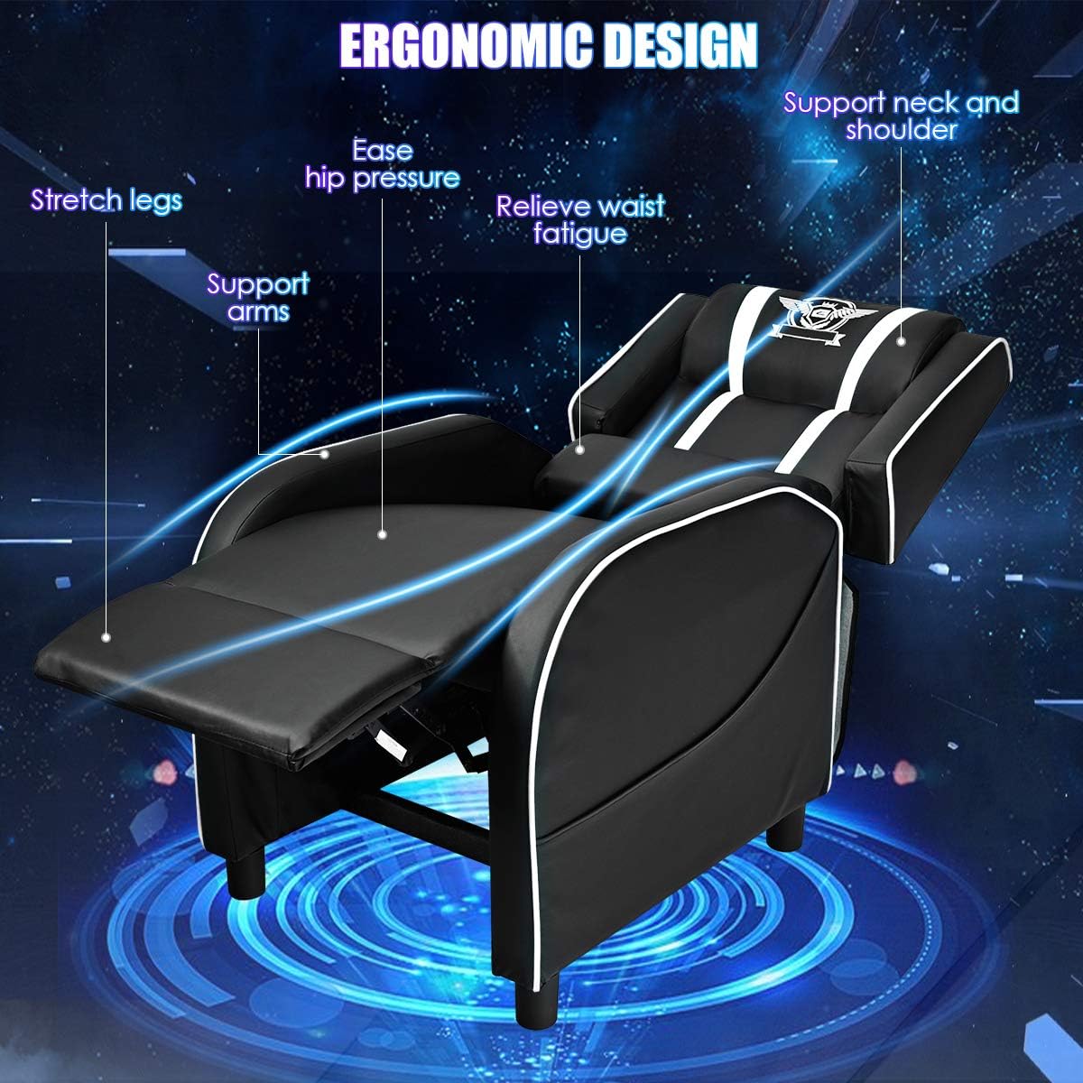 Giantex Gaming Recliner Chair, Adjustable Massage Gaming Chairs for Adults, Ergonomic Comfortable Lounge Leather Sofa w/Footrest, Remote Control, Side Pocket, Racing Style Single Sofa Recliners, White