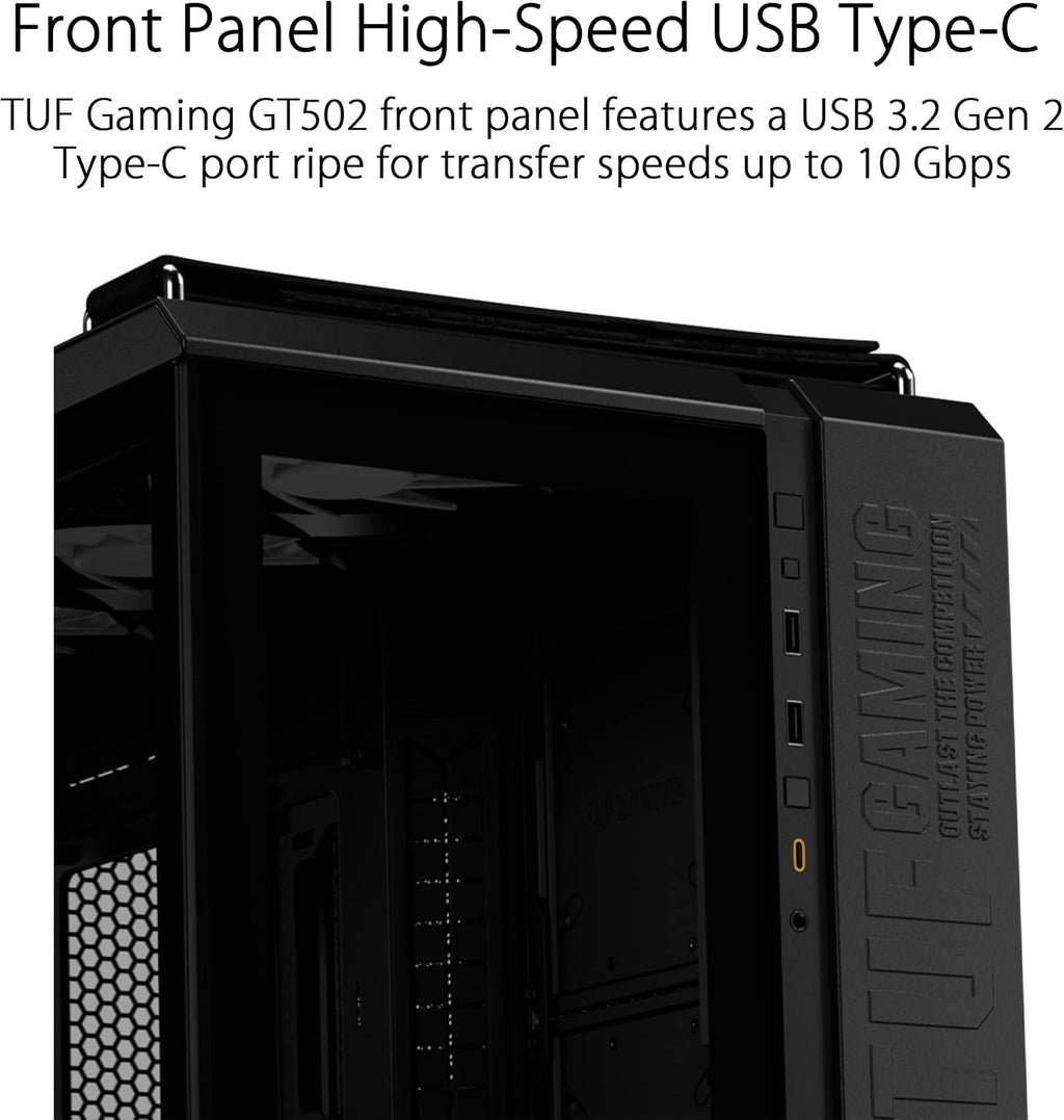 ASUS TUF Gaming GT502 ATX Full Tower PC Case, Tempered Glass, Tool-Free Side Panel, Modular Design, ARGB Hub, 2- Way Graphic Card Mounting Orientation Compatible, 360mm and 280mm Radiator Compatible