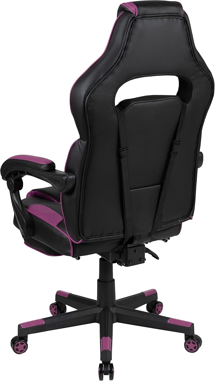 EMMA + OLIVER Black/Purple Ergonomic Gaming Chair -Recline Back/Arms, Footrest, Massaging Lumbar