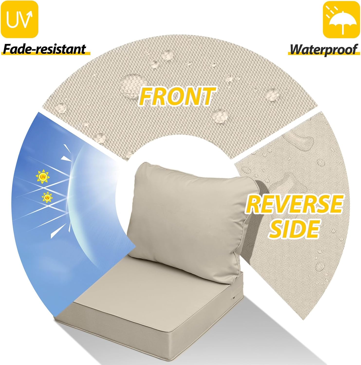 AAAAAcessories Outdoor Seat Cushions for Chairs, Fade-Resistant, Waterproof Patio Furniture Replacement Cushions, 21' x 19' x 3' + 21' x 19', Set of 4, Beige