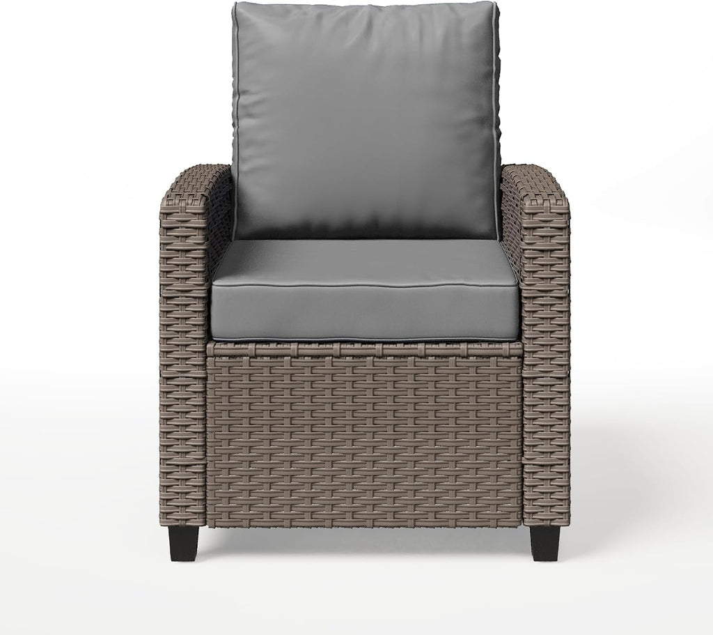 BUPPLEE 2 Pieces Patio Furniture Set, Outdoor Wicker Chairs Set of 2, All Weather High Back Rattan Chairs, Seating Club Chair Porch Chairs Set with Cushions for Balcony Porch Deck, Gray