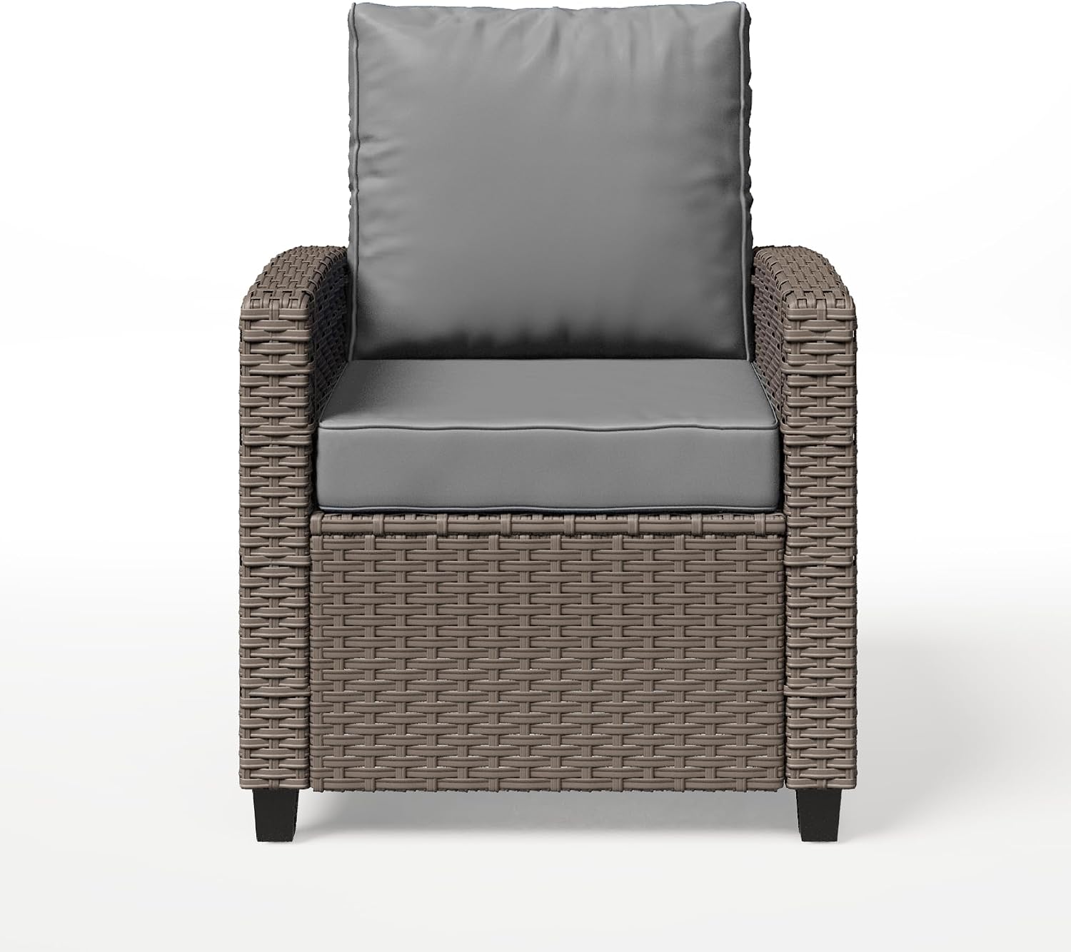 BUPPLEE 2 Pieces Patio Furniture Set, Outdoor Wicker Chairs Set of 2, All Weather High Back Rattan Chairs, Seating Club Chair Porch Chairs Set with Cushions for Balcony Porch Deck, Gray