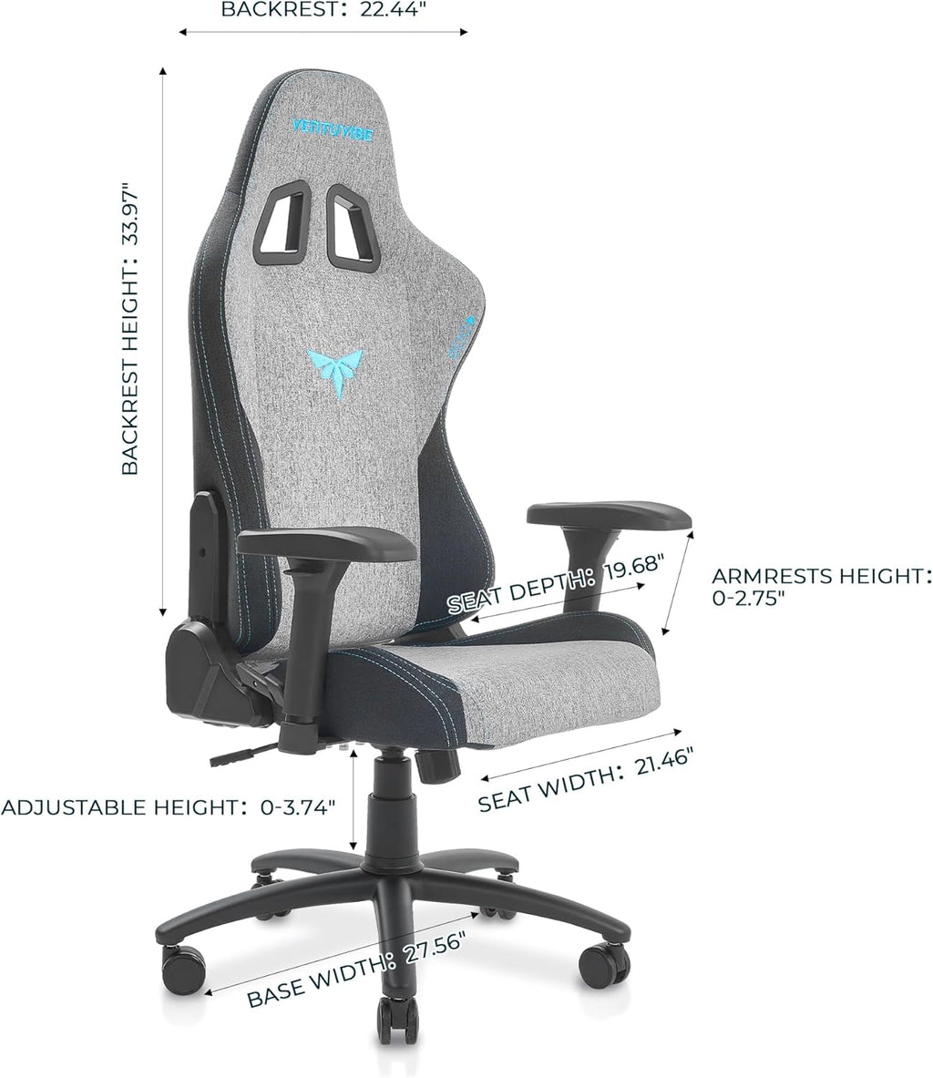 Gaming Chair 4D Adjustable Armrests - 155° Reclining & 320lb Capacity, High Back Ergonomic Computer Chair with Lumbar Support, Fabric Office Chair for Adults (Gray)