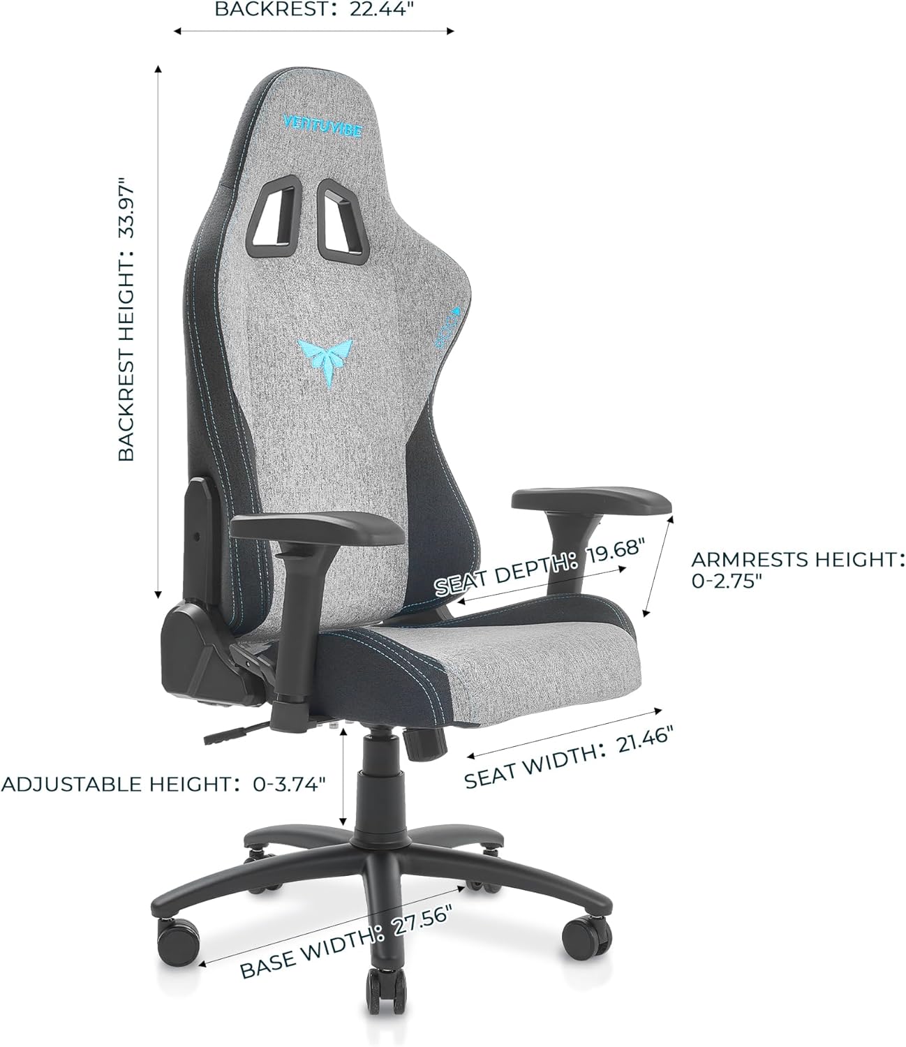 Gaming Chair 4D Adjustable Armrests - 155° Reclining & 320lb Capacity, High Back Ergonomic Computer Chair with Lumbar Support, Fabric Office Chair for Adults (Gray)