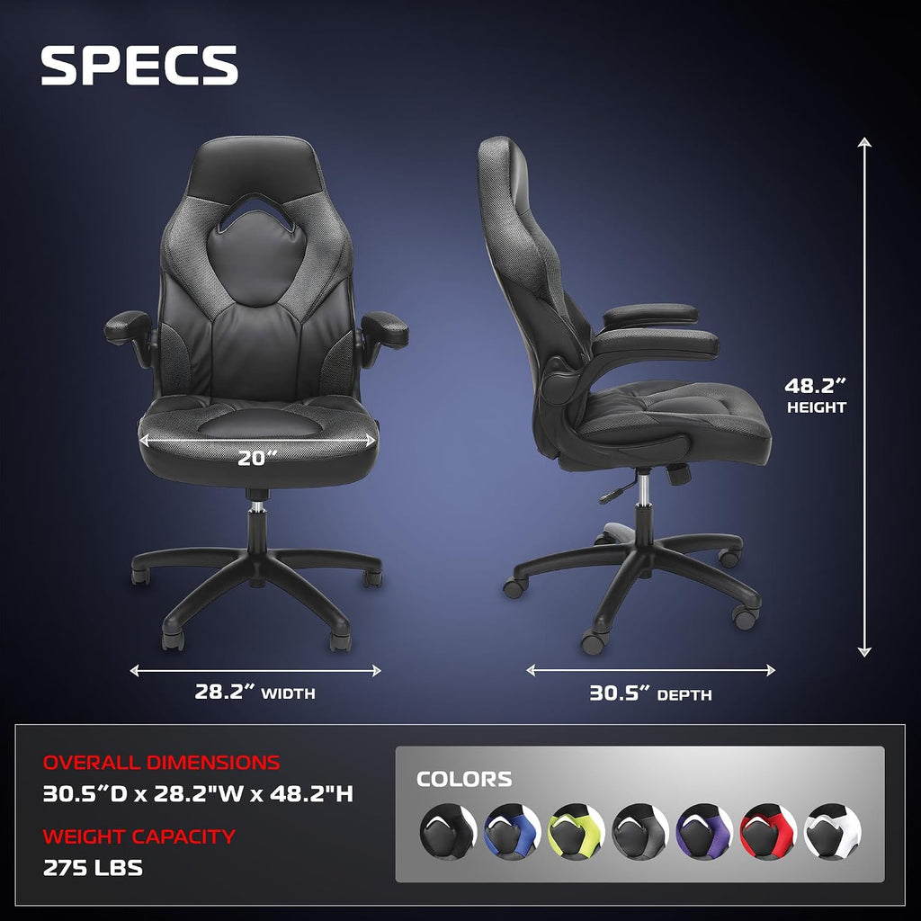 RESPAWN 3085 Ergonomic Gaming Chair for Adults, High Back Office Chair with Headrest and Flip Up Arms, Leather Racing Style Gaming Seat with Lumbar Support, Video Game Computer Desk Seat - Gray