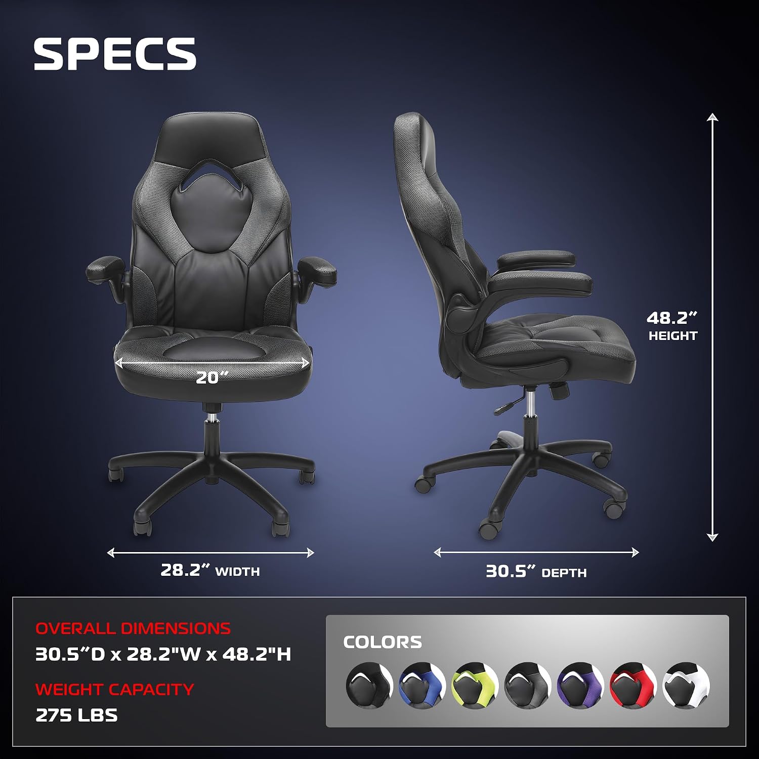 RESPAWN 3085 Ergonomic Gaming Chair for Adults, High Back Office Chair with Headrest and Flip Up Arms, Leather Racing Style Gaming Seat with Lumbar Support, Video Game Computer Desk Seat - Gray