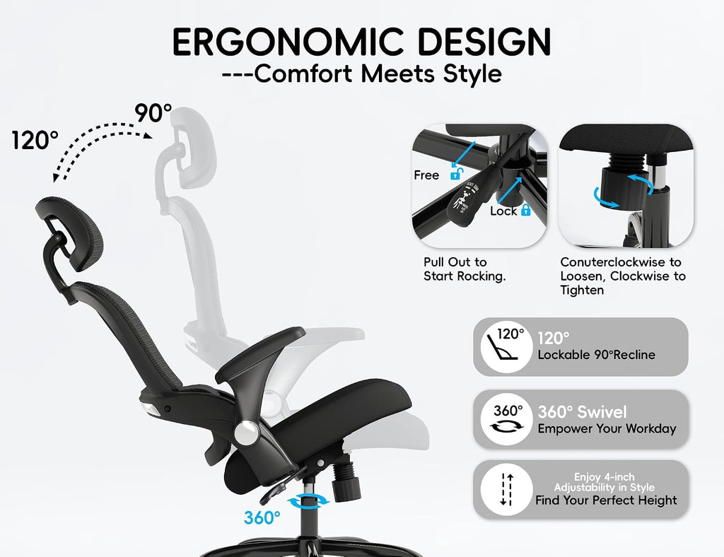 TRALT Office Chair - Ergonomic Office Chair with Back Support, Computer Chair - Home Office Desk Chair, 330 lbs Wide Seat Big and Tall Office Chairs with Headrest, Comfy Desk Chairs (Black)