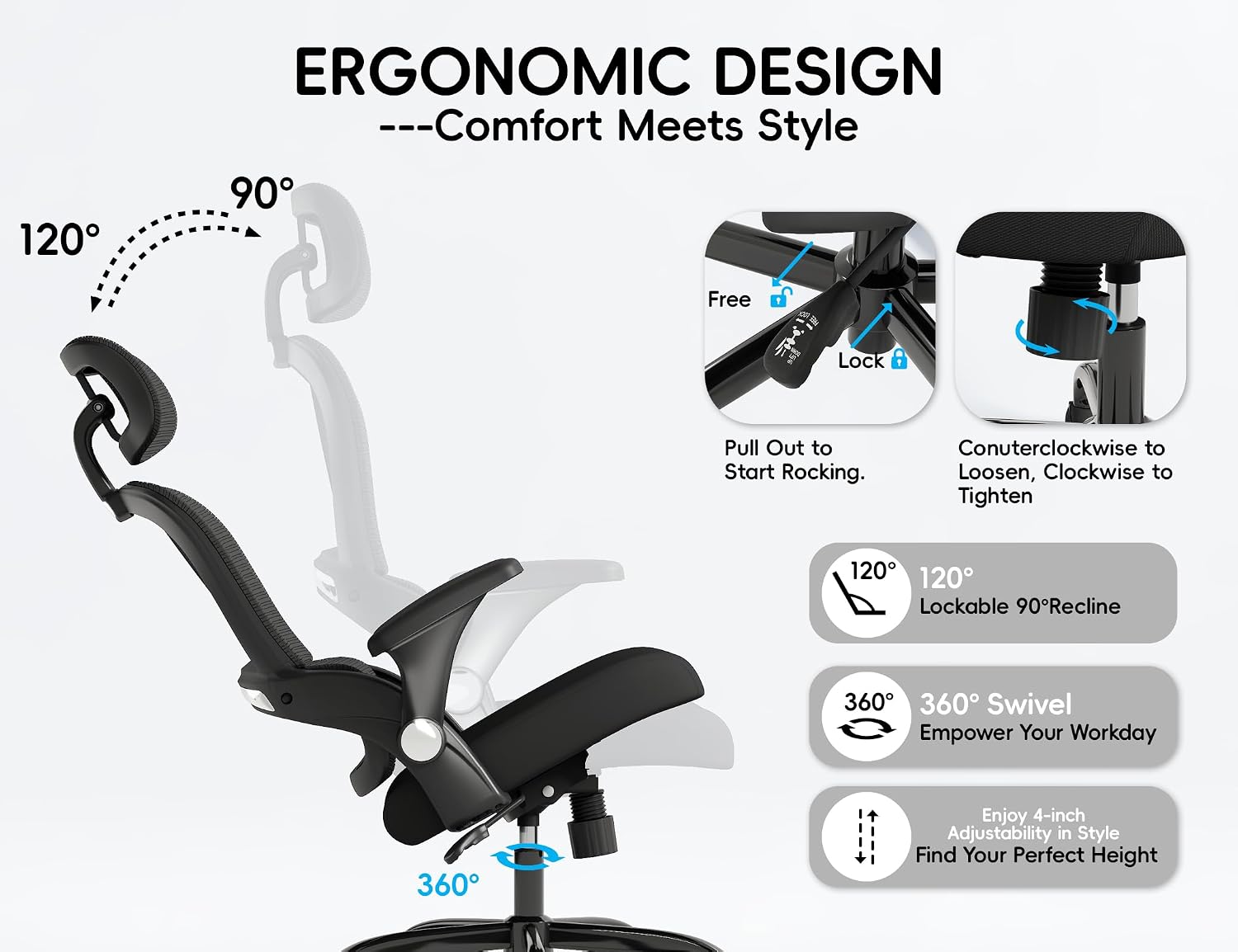 TRALT Office Chair - Ergonomic Office Chair with Back Support, Computer Chair - Home Office Desk Chair, 330 lbs Wide Seat Big and Tall Office Chairs with Headrest, Comfy Desk Chairs (Black)
