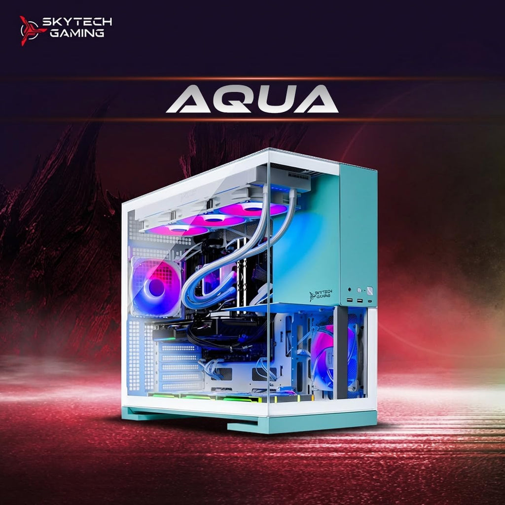 Skytech Gaming Aqua Gaming PC, AMD Ryzen 7 7800X3D 4.2GHz, AMD RX 9060XT 16GB VRAM, 1TB Gen4 NVMe SSD, 16GB DDR5 RAM 6000, 850W Gold ATX 3 PSU, 360 ARGB AIO, WI-FI 5, Windows 11, Desktop