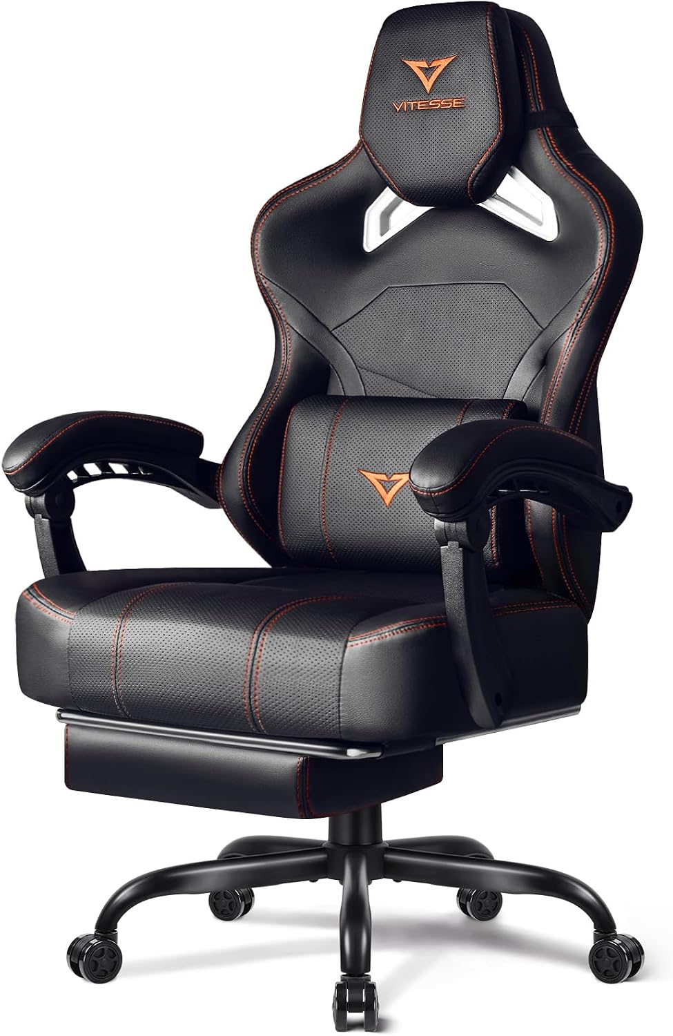 VITESSE Big and Tall Gaming Chair 400lb Weight Capacity with Footrest, Ergonomic Video Game Chair for Adults with Oversized Headrest and Lumbar Pillow, Computer Chair Gaming for Office (Black+Orange)