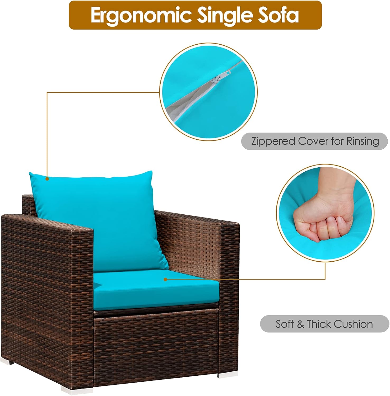 HAPPYGRILL 3 Pieces Patio Furniture Set PE Rattan Wicker Sofa Set with Cushions and Coffee Table Outdoor Patio Conversation Set for Garden Poolside Balcony
