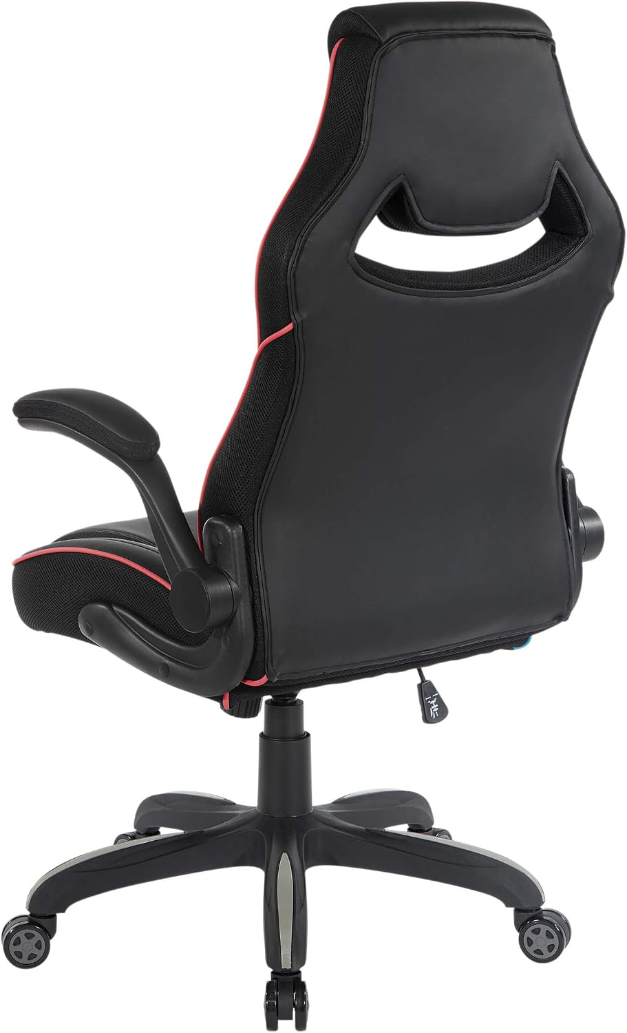 OSP Home Furnishings Xeno Ergonomic Adjustable Faux Leather Gaming Chair with Integrated Headrest and Airflow Cooling Material, Black with Red Accents