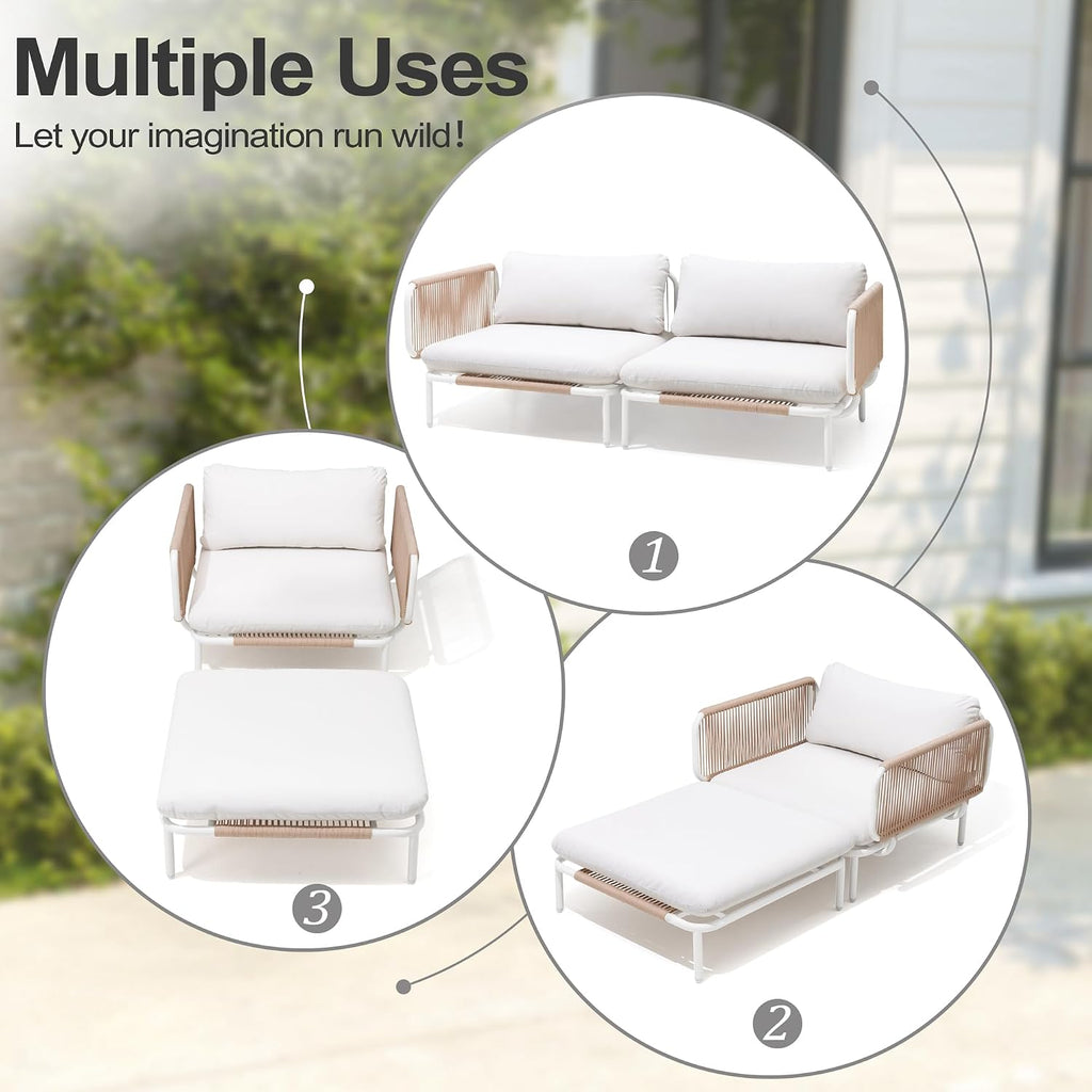 Patio Furniture Set, Outdoor Patio Furniture 31' Oversized Metal Patio Sectional Sofa, 2-Seat Conversation Set with Cushion, Beige