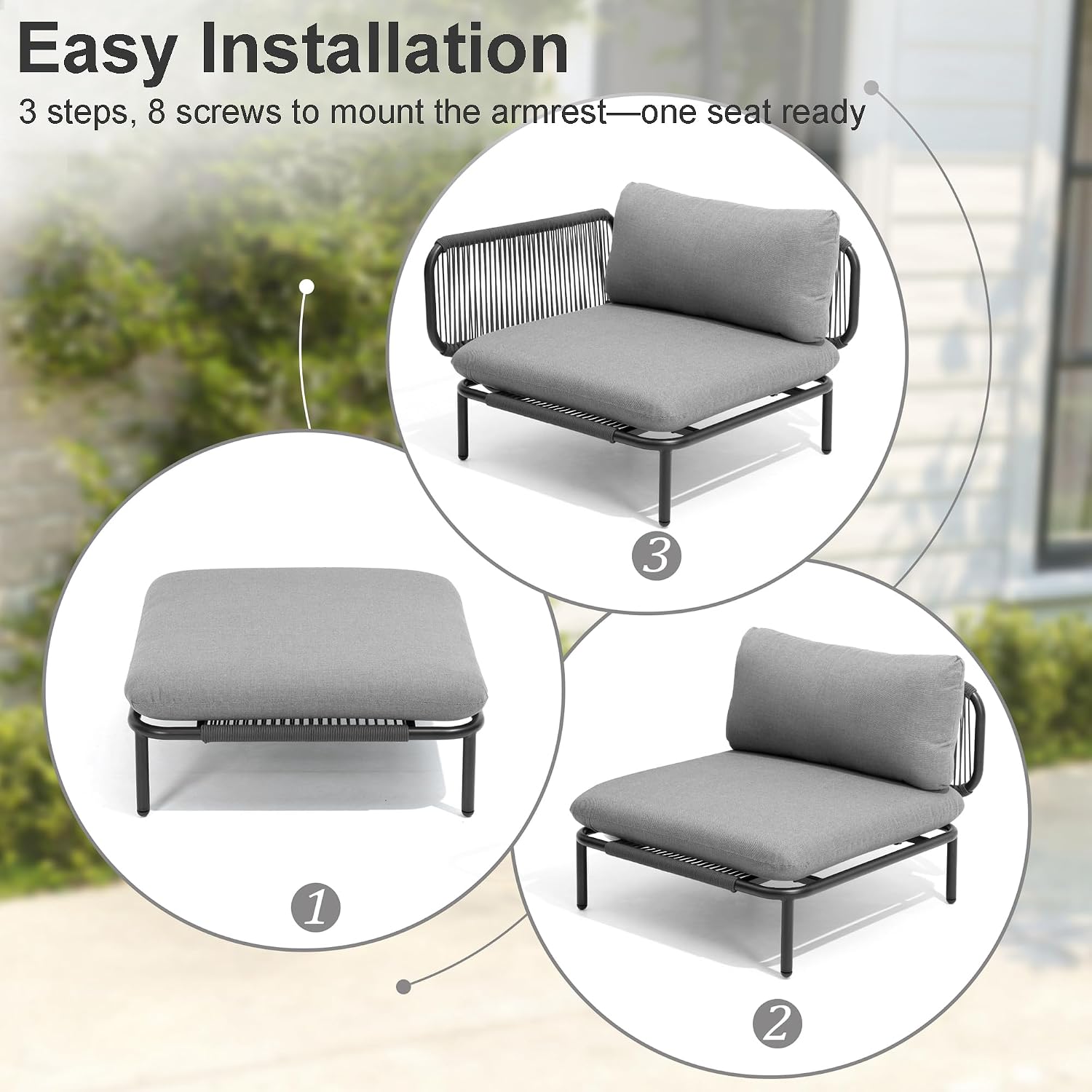 4 Piece Modern Outdoor Sectional Sofa, 31' Oversized Patio Furniture Set with Olefin Woven Rope, Weather-Resistant Metal Frame and Removable Cushion, Dark Grey