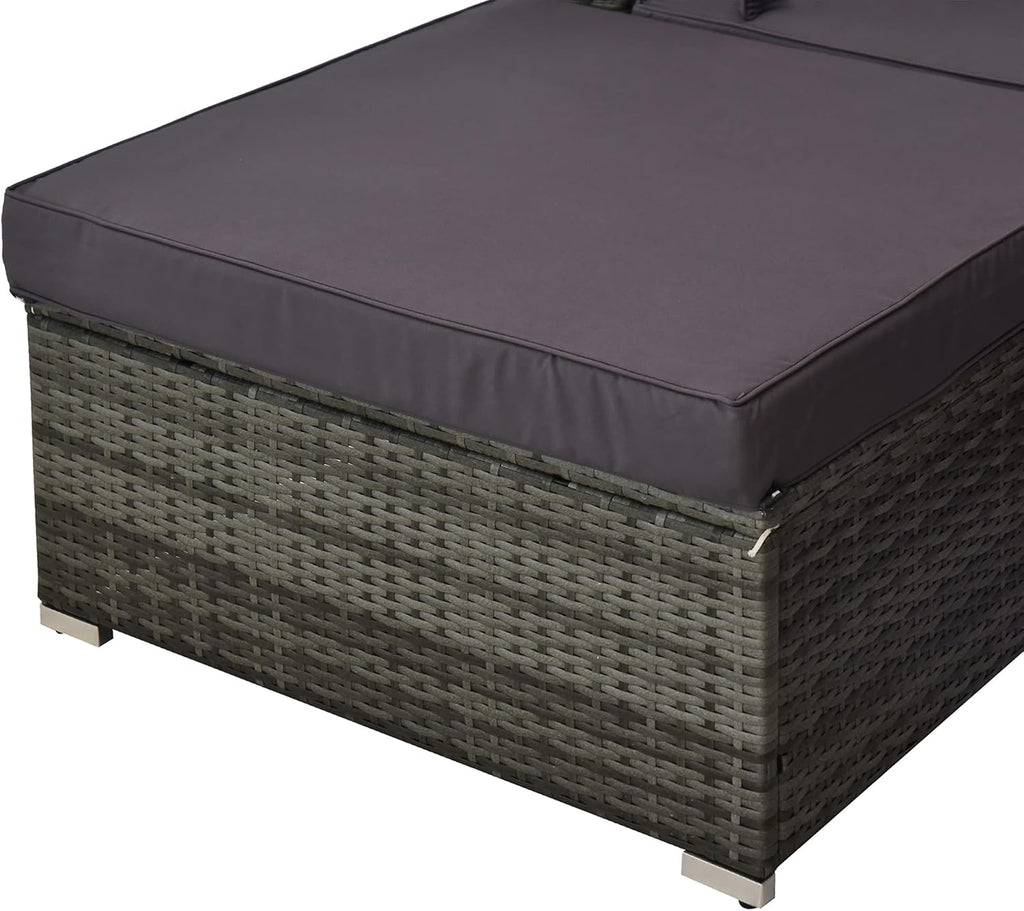 Outsunny 5-Piece Patio Furniture Set with Cushions, Outdoor PE Rattan Wicker Sofa Set, Sectional Furniture with Pillows, Glass Coffee Table for Garden, Backyard, Mixed Gray/Gray