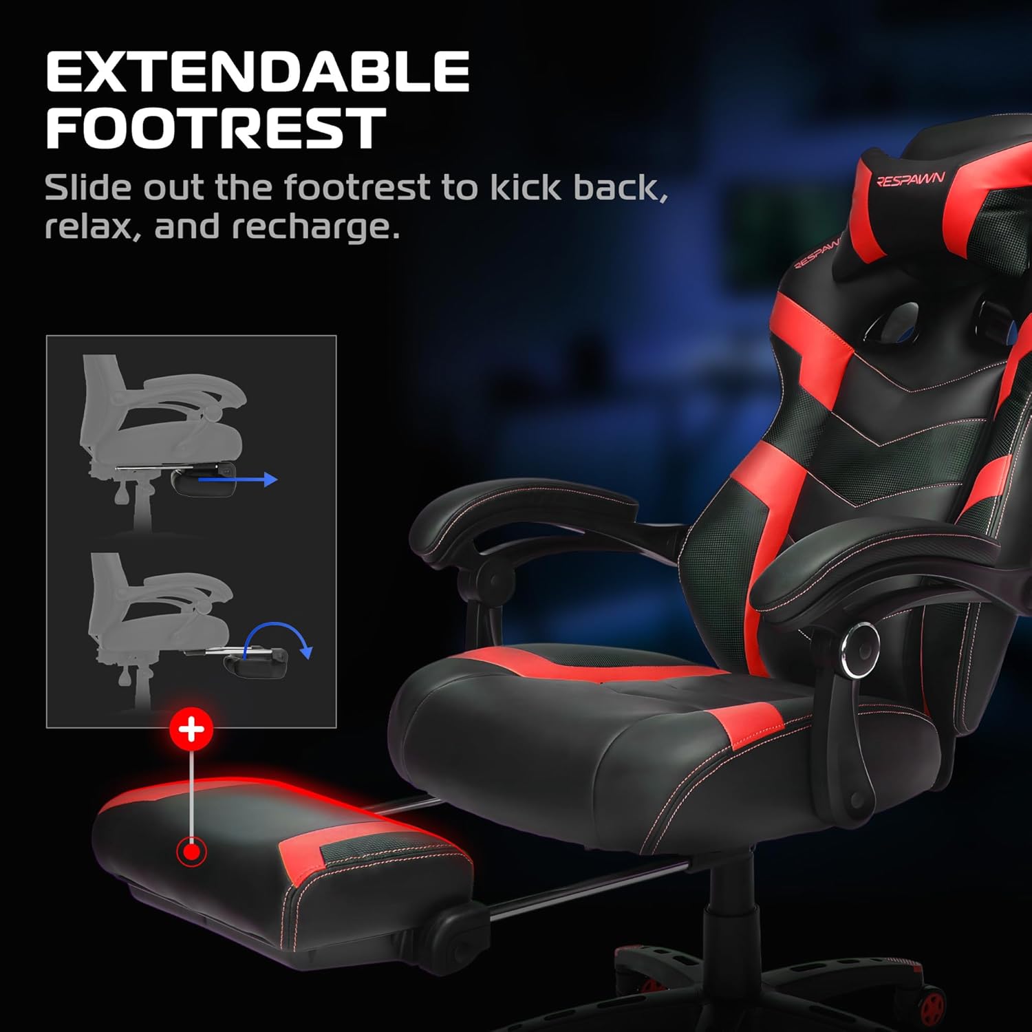 Respawn 110 Pro Ergonomic Gaming Chair with Footrest for Adults - Comfortable Office Gaming Recliner with Lumbar Support and Headrest, Racing Style Video Game Chairs for Computer Gamer - Red