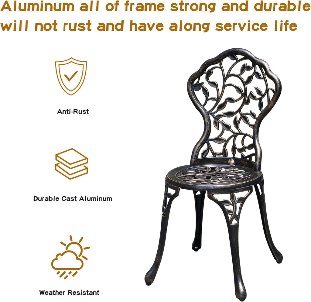 YKSY&YKSY Patio Bistro Set.Rust-Resistant Cast Aluminum Bistro Table Set with Umbrella Hole for Backyard (Leaf DESIGNCOPPER)