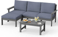 SERWALL Outdoor Sectional Sofa Set, 5-piece Outdoor Modula Couch Set with Ottoman, All Weather Patio Furniture Set with Chaise for Deck, Lawn, Gray Frame with Gray Cushion