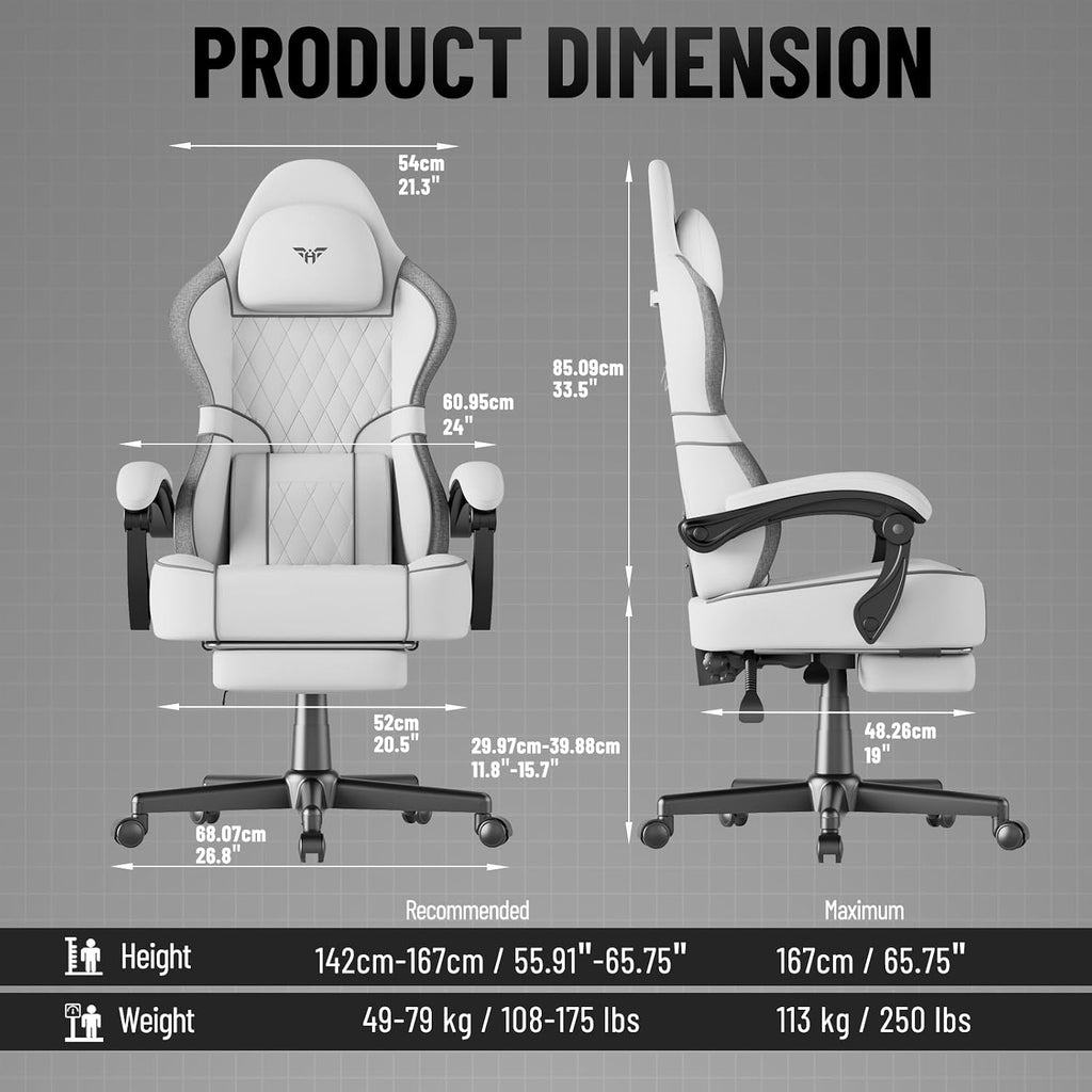Soontrans Linen Fabric Gaming Chair, Racing Office Computer Desk Chair,Ergonomic Gamer Chairs for Adult, High Back Comfortable Video Game Chair with Footrest and Massage Lumbar Cushion