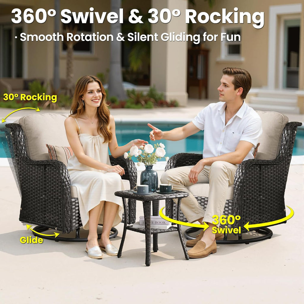 ovios 6-Pieces Patio Furniture Set, Outdoor Wicker Sofa Couch with Swivel Glider Chairs Comfy Cushions, High Back Modern Conversation Set, Brown Rattan, Beige