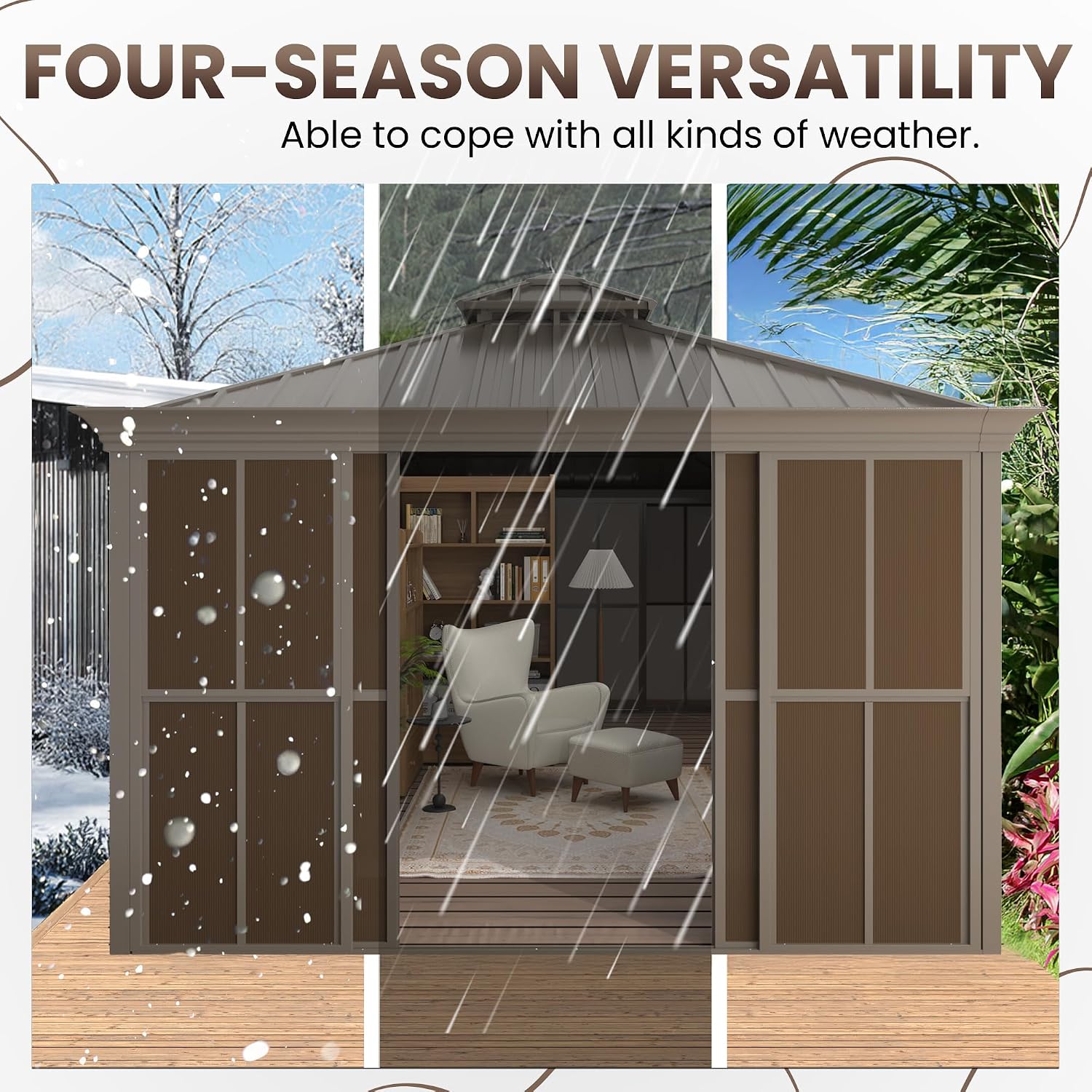 EROMMY 12' X 20' Hardtop Sunroom, Galvanized Steel Double Roof Gazebo Solarium with Detachable Windows & Lockable Doors, All-Weather Sun Room for Patio Deck Backyard