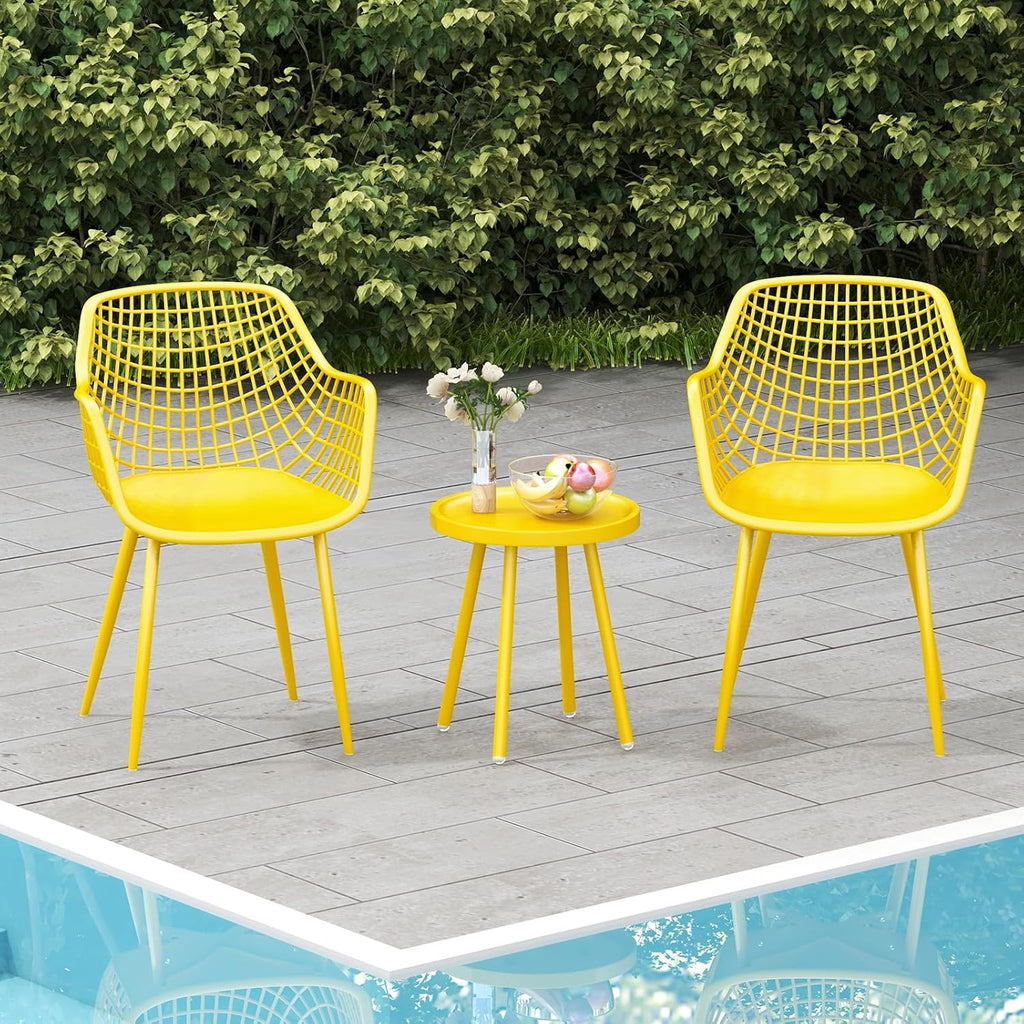 Giantex 3 Piece Patio Furniture Set, Outdoor Bistro Table and Chairs Set of 2, PP Seat & Metal Legs, Small Conversation Set for Balcony Front Porch Deck Backyard Lawn (Lemon Yellow)