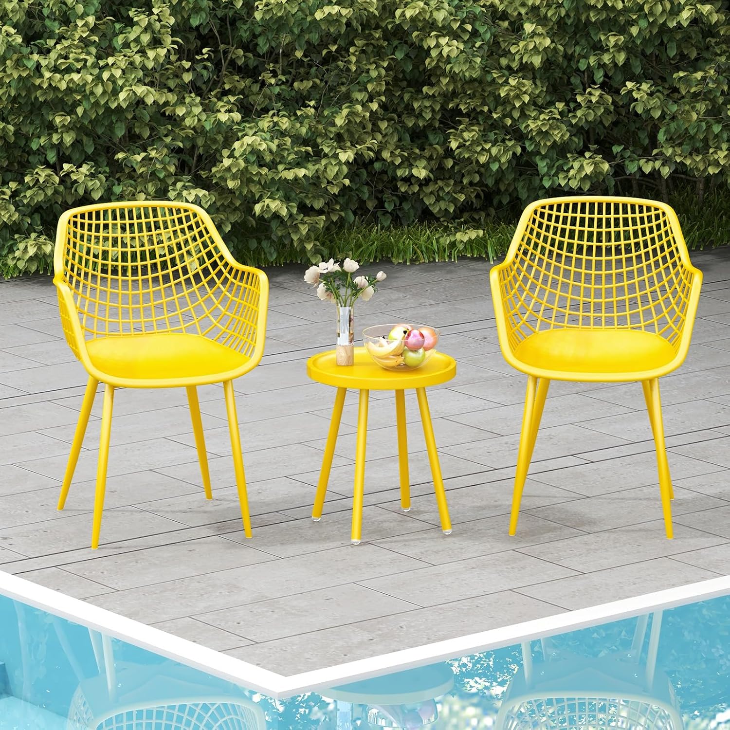 Giantex 3 Piece Patio Furniture Set, Outdoor Bistro Table and Chairs Set of 2, PP Seat & Metal Legs, Small Conversation Set for Balcony Front Porch Deck Backyard Lawn (Lemon Yellow)