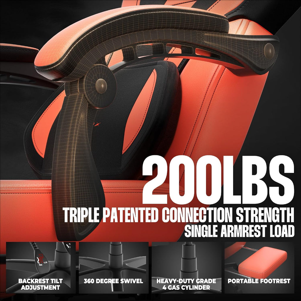 Dowinx Gaming Chair with Footrest, Gaming Chair for Heavy People, Gamer Chair for Adult with Massage, Computer Game Chair with PU, PC Game Chair (Red)