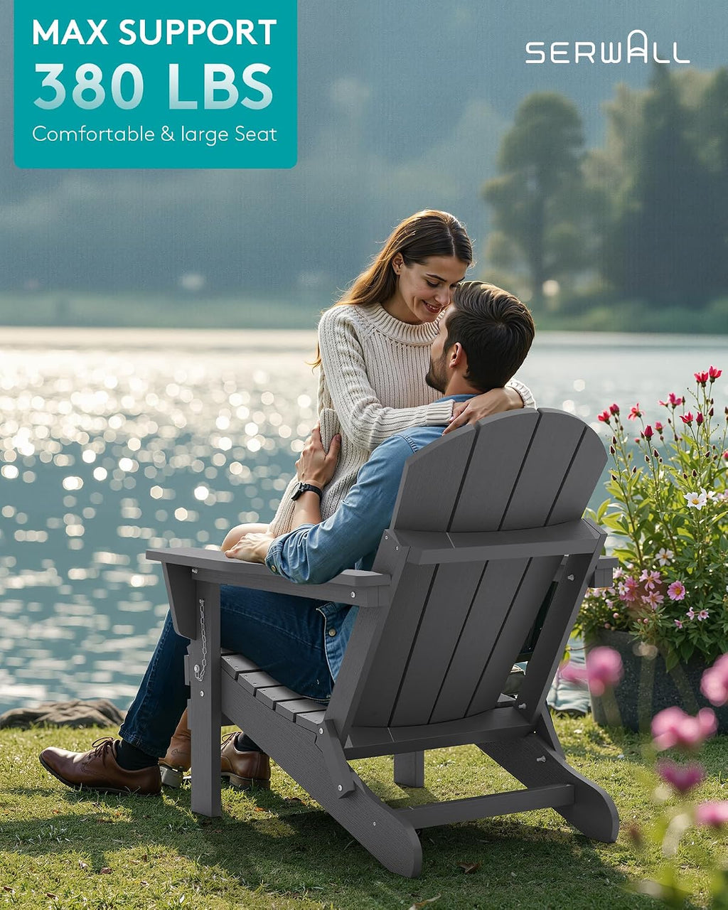 SERWALL Adirondack Chair Set of 2 for Patio Garden Outdoors Fire Pit- (Folding Gray)
