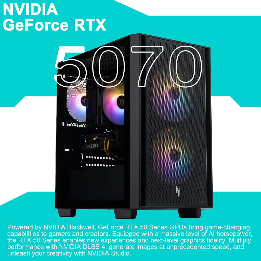acer Nitro 60 Gaming Desktop Computer AMD Octa-core Ryzen 7 7700 (>i9-13900H) 32GB DDR5 2TB SSD GeForce RTX 5070 12GB GDDR7 DLSS4 (Up to 988 AI Tops) 850W 80+ Gold PSU Type-C Win11Pro ICP Hub