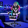 HOFFREE Gaming Chair Massage with Bluetooth Speakers and Led Lights Ergonomic Computer Gaming Chair with Footrest RGB Video Game Chair with High Back Lumbar Support Purple and Black