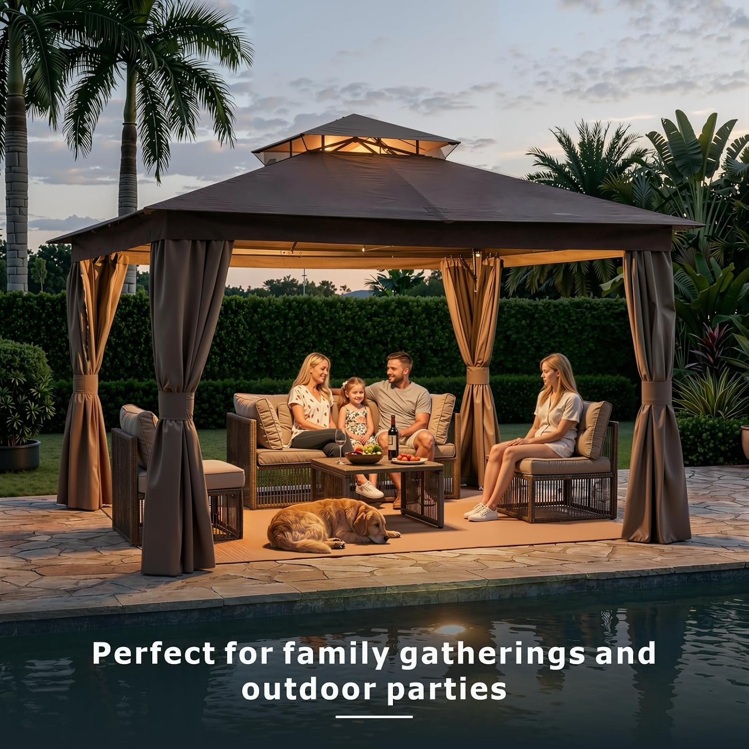 10'x12' Outdoor Gazebo, Heavy Duty Metal Frame Patio Gazebo Canopy with Waterproof Double Roofs, Tent Shelter with UPF50+ Protection, Mosquito Netting and Privacy Screens for Backyard, Garden, Lawn