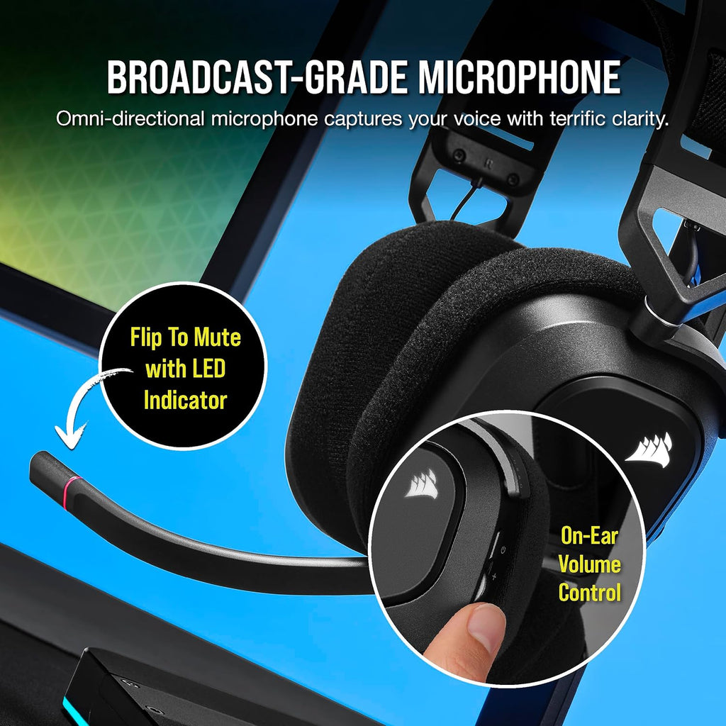 Corsair HS80 RGB Wireless Multiplatform Gaming Headset - Dolby Atmos - Lightweight Comfort Design - Broadcast Quality Microphone - iCUE Compatible - PC, Mac, PS5, PS4 - Black