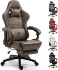 Dowinx Big & Tall Vintage Gaming Chair for Adults, 400 lb Capacity Heavy Duty Ergonomic Computer Chair with Massage Lumbar, Footrest & Easy Side Recline, Brown