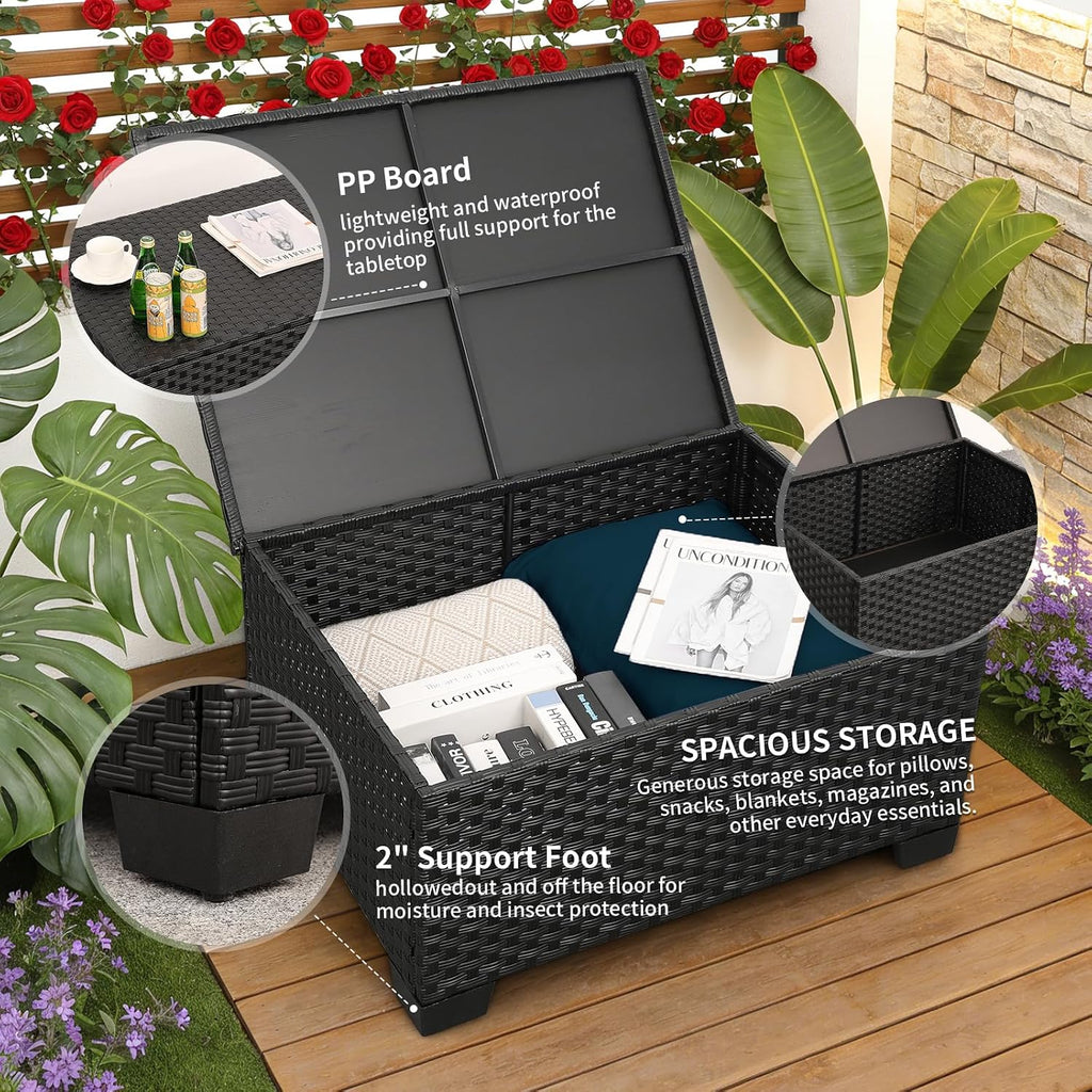 Rattaner Patio Furniture Set with 45In Fire Pit 6 Pieces Outdoor Furniture Sets Patio Couch Outdoor Chairs 60000 BTU Steel Propane Fire Pit Table No-Slip Cushions and Waterproof Covers, Peacock Blue